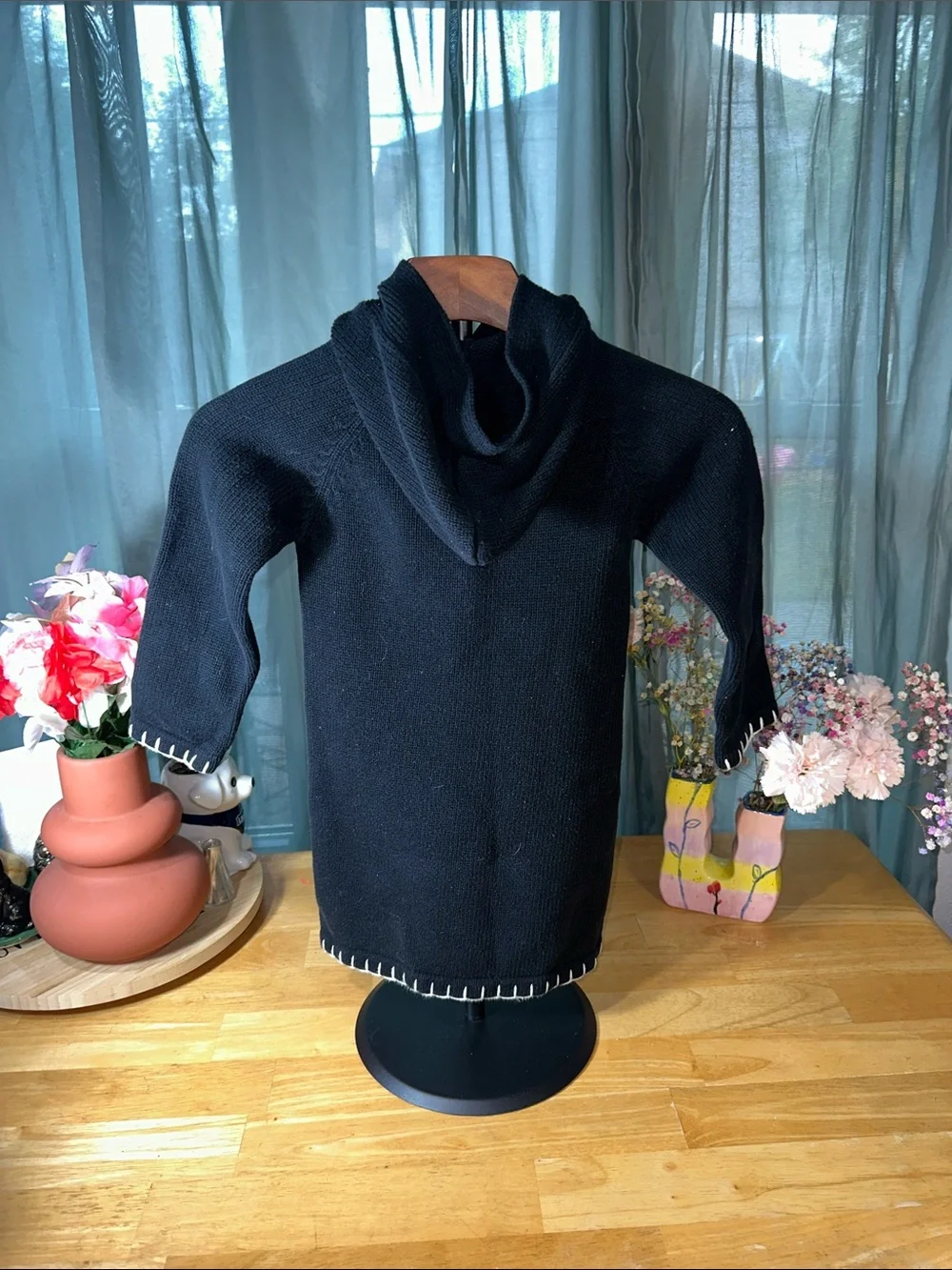 Maggie & Zoe Girls' Hooded Knit Dress in Charcoal Gray